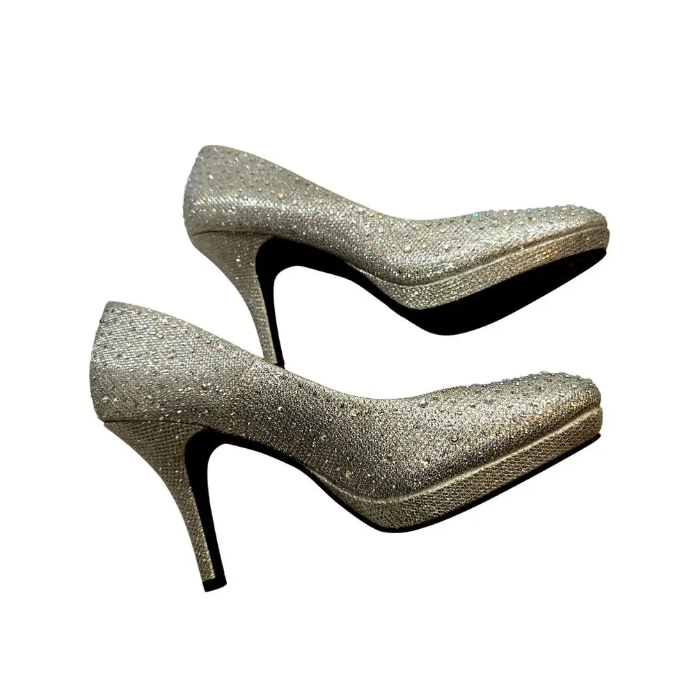 Silver Spoon Shoes 8.5 8 1/2 Silver Sparkle Closed Toe High Heel Pump Stiletto